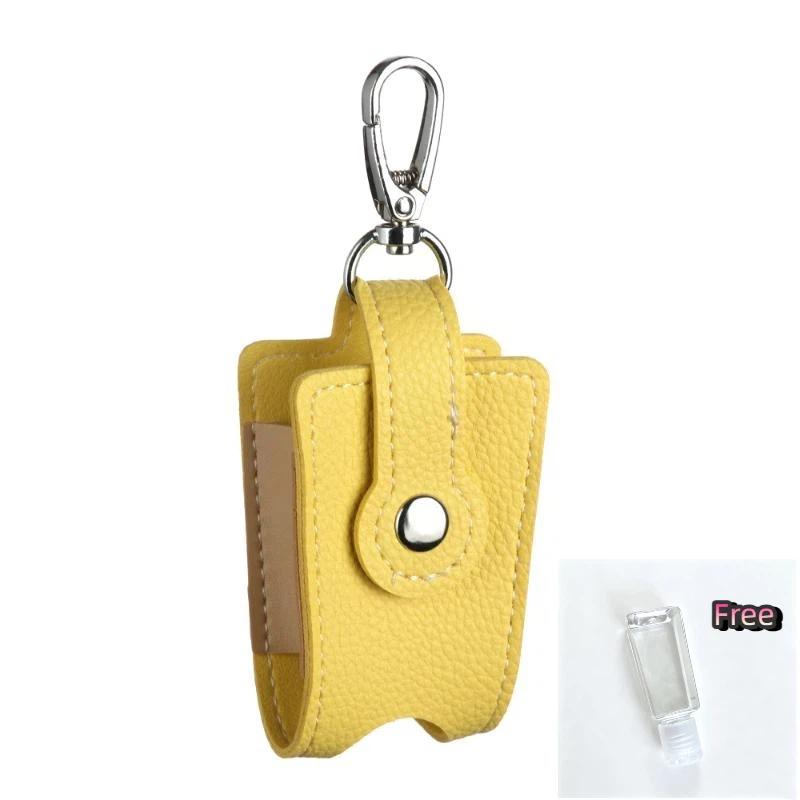 PU Leather Hand Sanitizer Holder with Metal Keychain Empty Refillable Bottle Perfect Small Gift for Friends