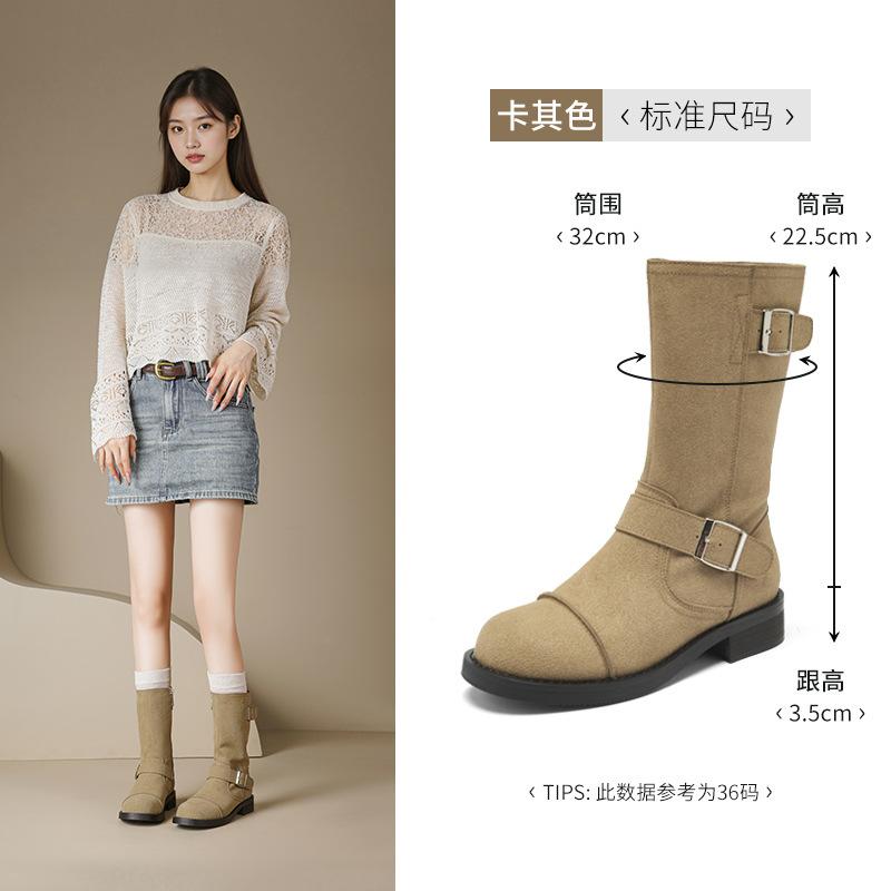 Augustine Martin boots women's 2025 new autumn British style short boots thick-soled medium tube Maillard western boots