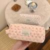 Pink Polka Dot Heart Pencil Case with Bow Ribbon for Girls - Cute Stationery Storage Bag