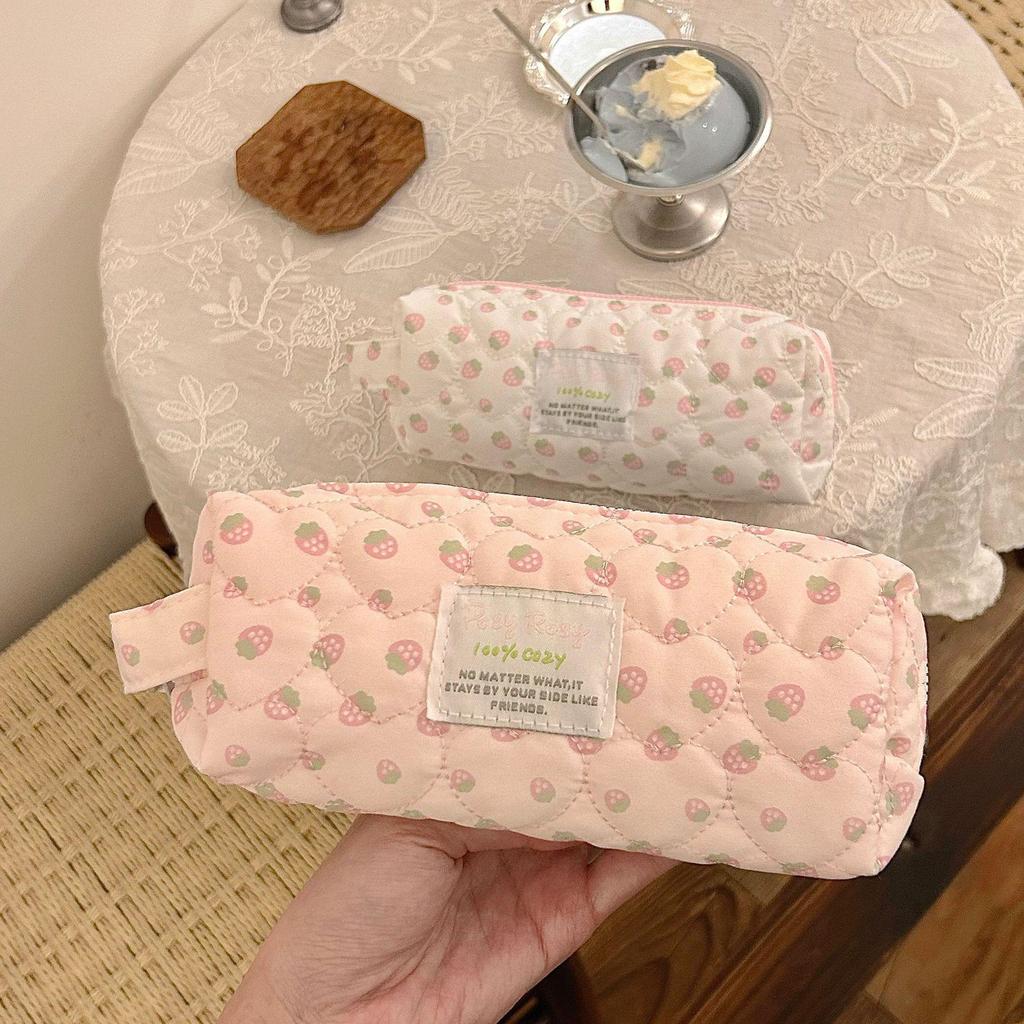 Pink Polka Dot Heart Pencil Case with Bow Ribbon for Girls - Cute Stationery Storage Bag