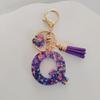 Candy Color Sequin Letter Keychain with Iridescent Heart and Tassel Charm
