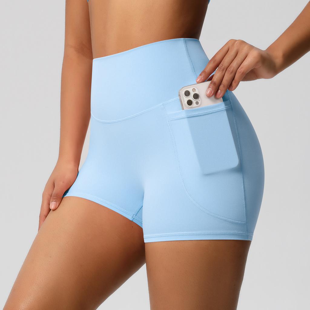 Brushed Solid-Colour High-Waisted Slim-Fit Stretch Yoga Shorts for Women – Perfect for Running, Fitness and Workouts