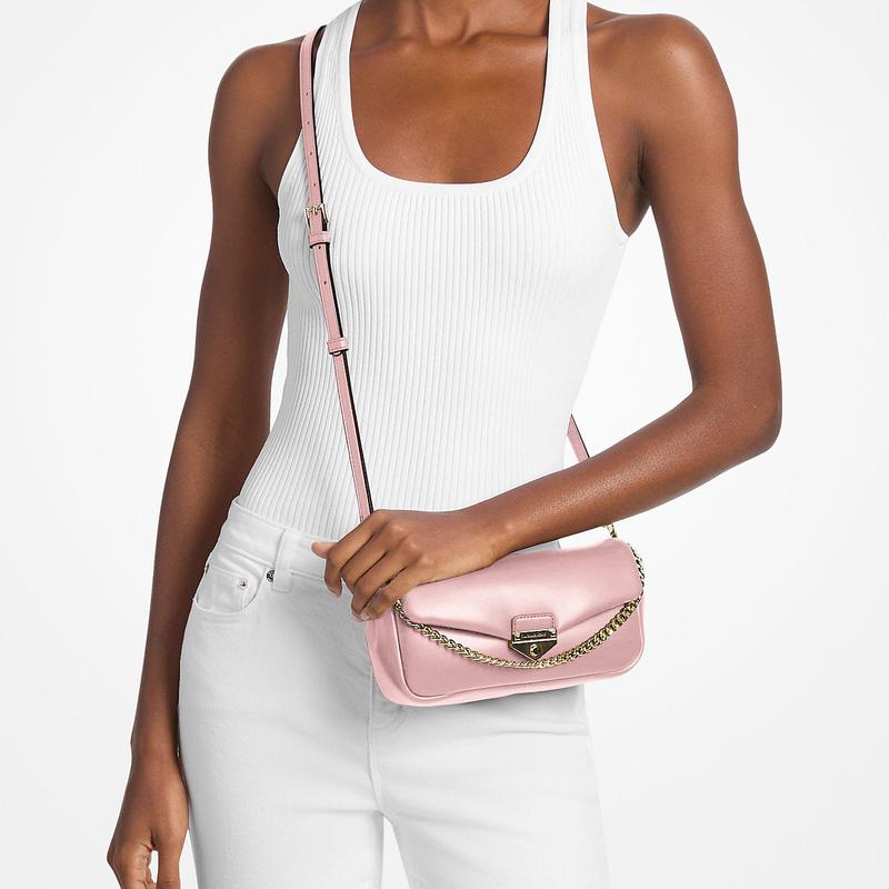 Michael Kors Soho Gold Hardware PU Mix Shoulder Handbag Small Women Pink