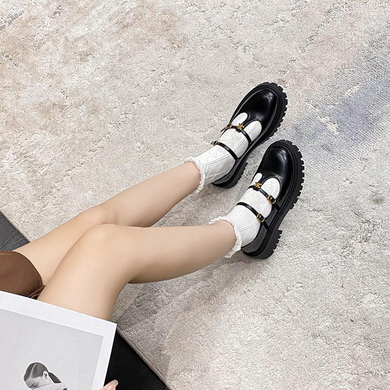 - Thick-soled Versatile Single Shoes with T-button and Thin Mary Jane Leather Small Leather Shoes for Women's Summer