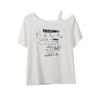 Large size women's street cool style printed T-shirt summer new women's slanted off-shoulder top 262783