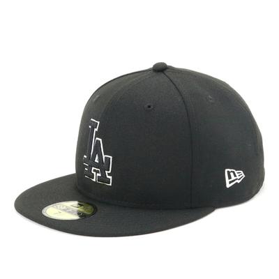 [New Era] Flat Visor Cap MLB Dodgers Black/WH Outline 7 1/4 59Fifty LOSDOD BLK BLK SWHT 25J