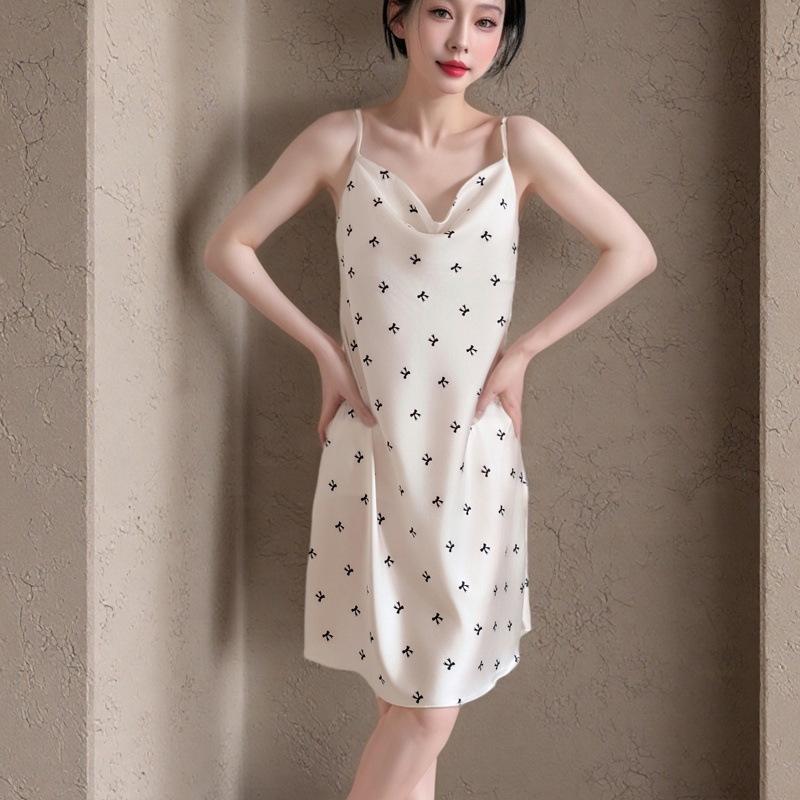 Ice and snow pajamas spring and summer women's sexy suspender vest nightdress thin swing neck print