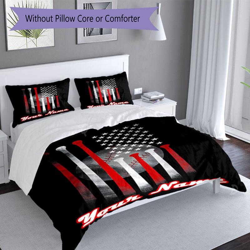 3PC Custom Name American Baseball Pride Bedding Set Duvet Cover Closure Includes 1 Duvet Cover & 2 Pillowcases for Bedroom