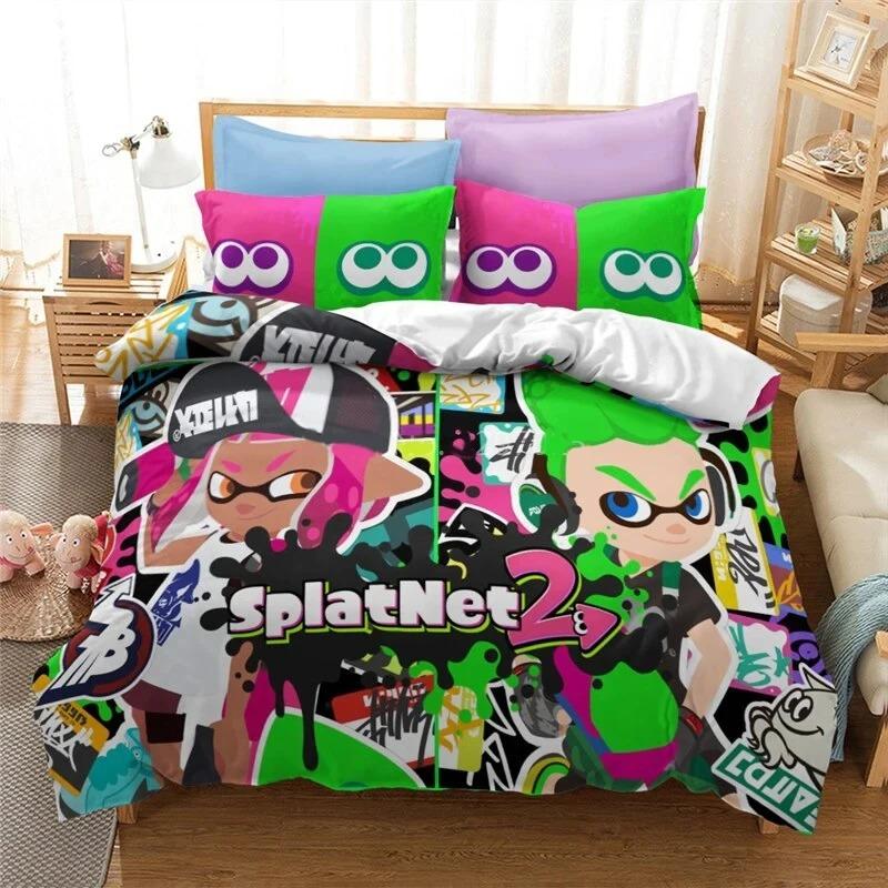 3D Print Splatoon Game Bedding Set,Duvet Cover Comforter Bed Set Quilt Cover Pillowcase,King Queen Twin Size Boys Girls Adults