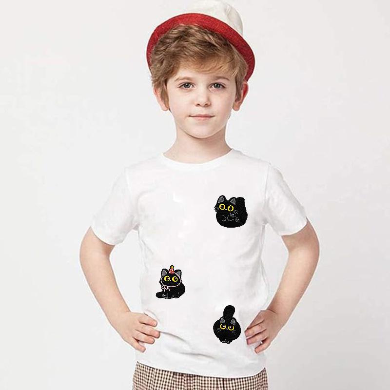 Cartoon Cat Embroidery Cloth Sticker Bow Kitten Computer Embroidery Label Heat Transfer Clothes Decoration Patch Sticker