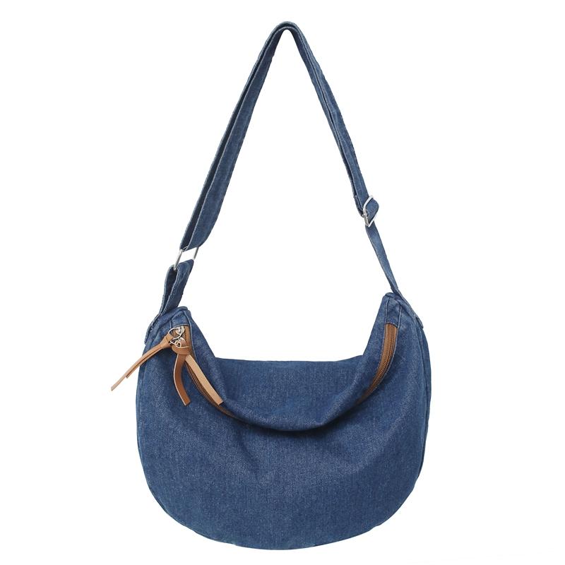 Women's Vintage Denim Hobo Bag Zipper Crossbody Bag All-Match Bag For School Work