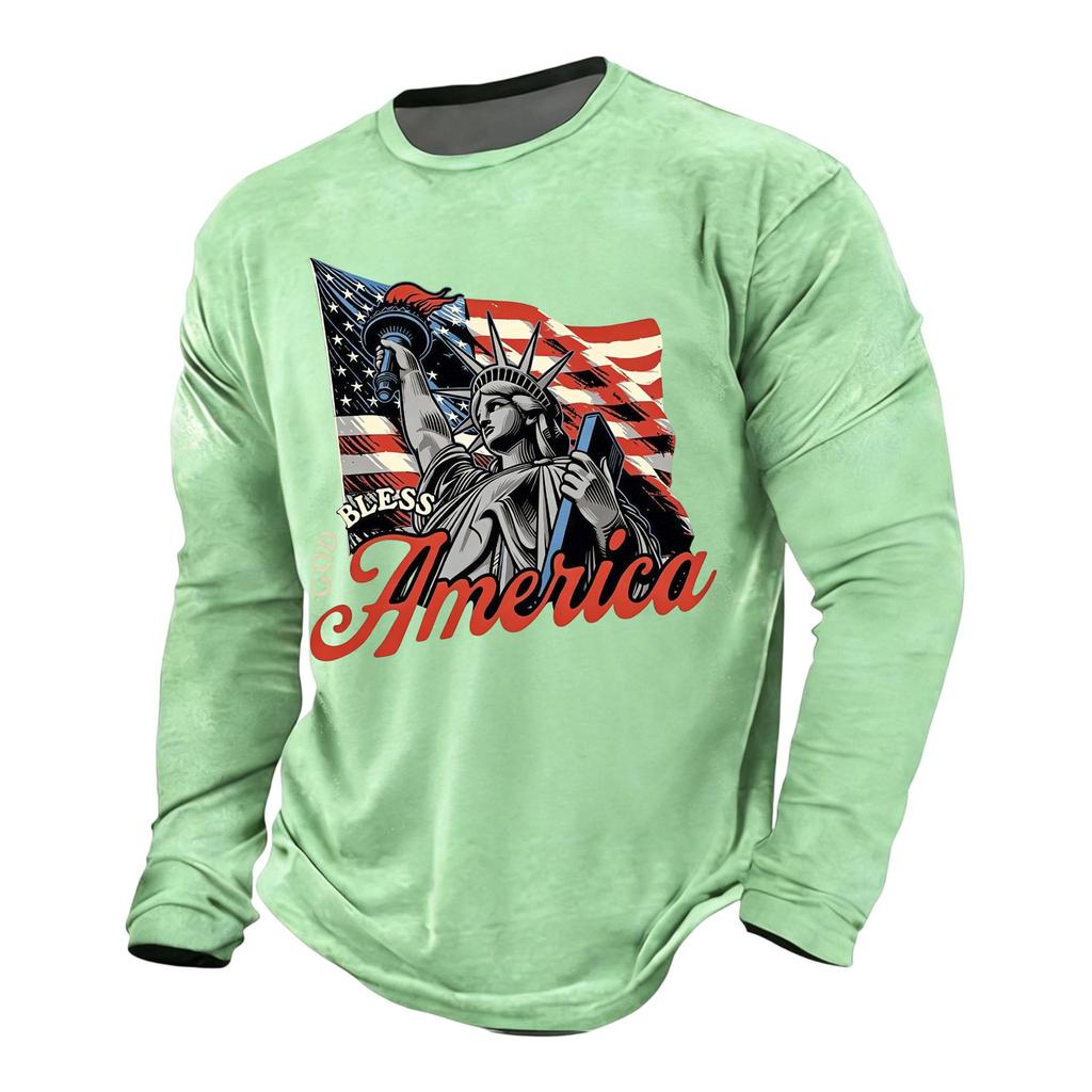 Men's Casual Long Sleeve Shirt Graphic Print Independence Day Style Lettering Design Crew Neck Comfortable Fit