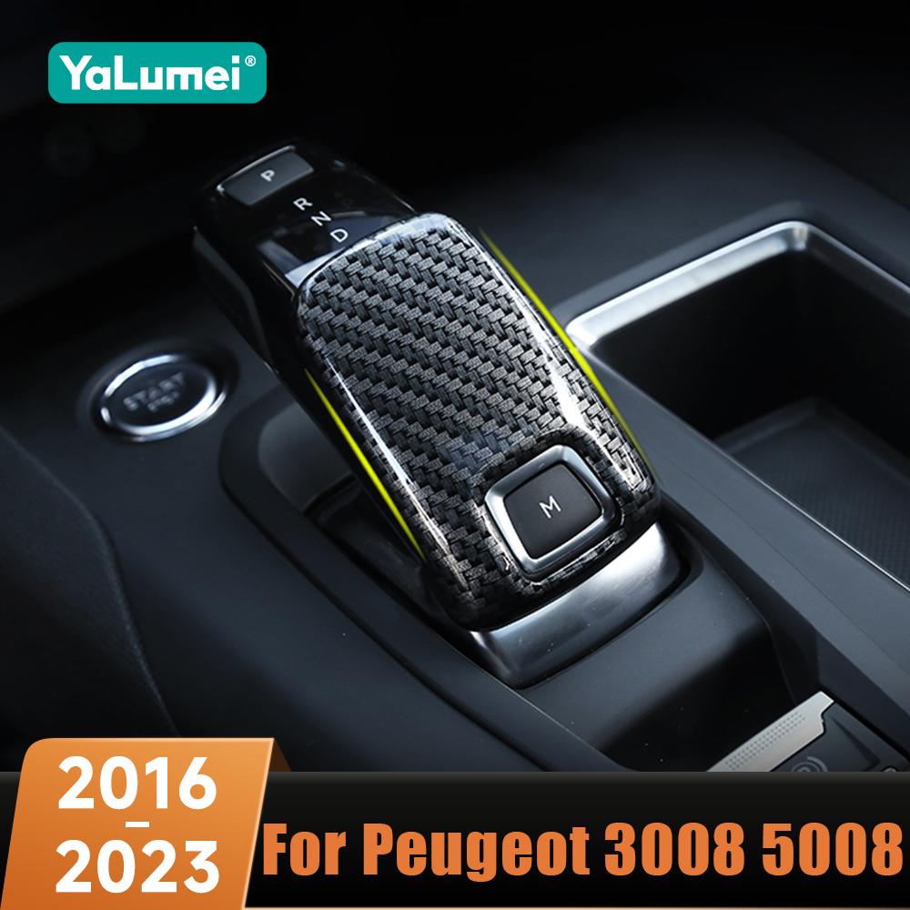 Kohlenstofffaser Auto Schaltknauf Schalthebelkopf Abdeckung Hülle Zieraufkleber Für Peugeot 3008 5008 GT 2016 2017 2018 2019 2020 2021 2022 2023