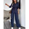2025 Women's Autumn Casual Set: Solid Color Drawstring Top & Wide-Leg Pants