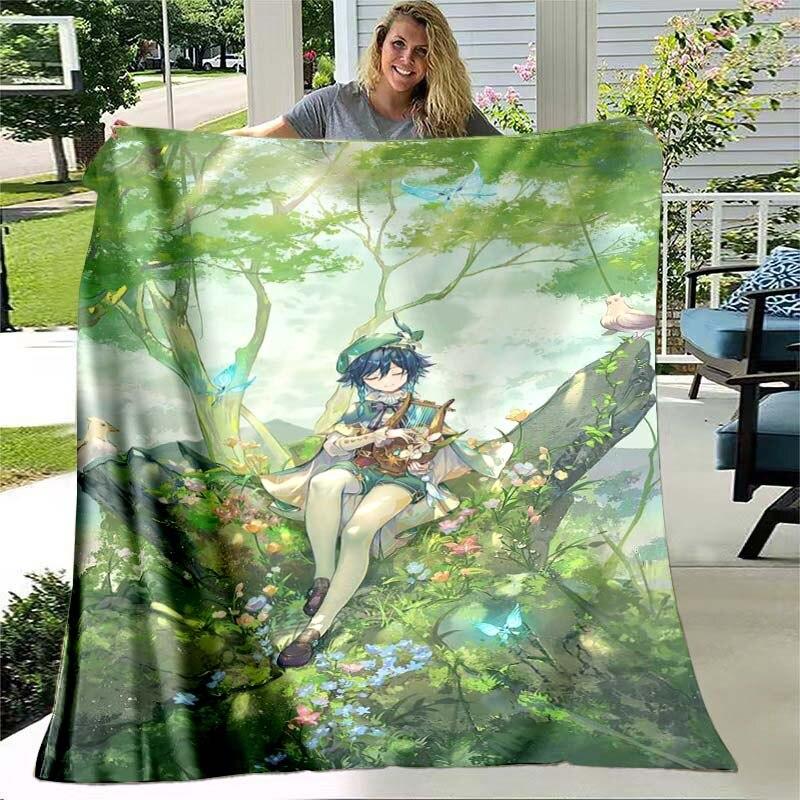 Game Genshin Impact Flannel Throw Blanket Gamer Cartoon Bedspread Smooth Soft Warm Gamer Gift Bed Sofa Home Bedroom Office Decor