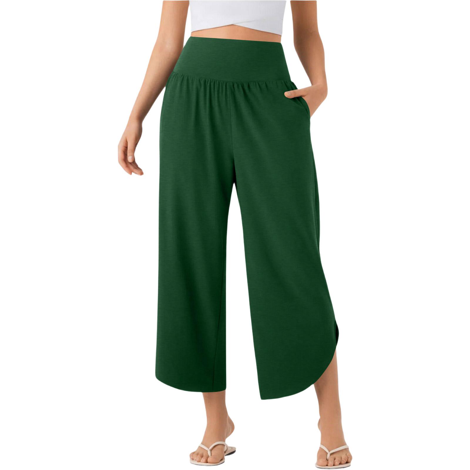 

Women’s Wide Leg Cropped Pants with High Waist Elastic Waistband and Side Pockets Casual Loose Fit Trousers for Everyday Wear L