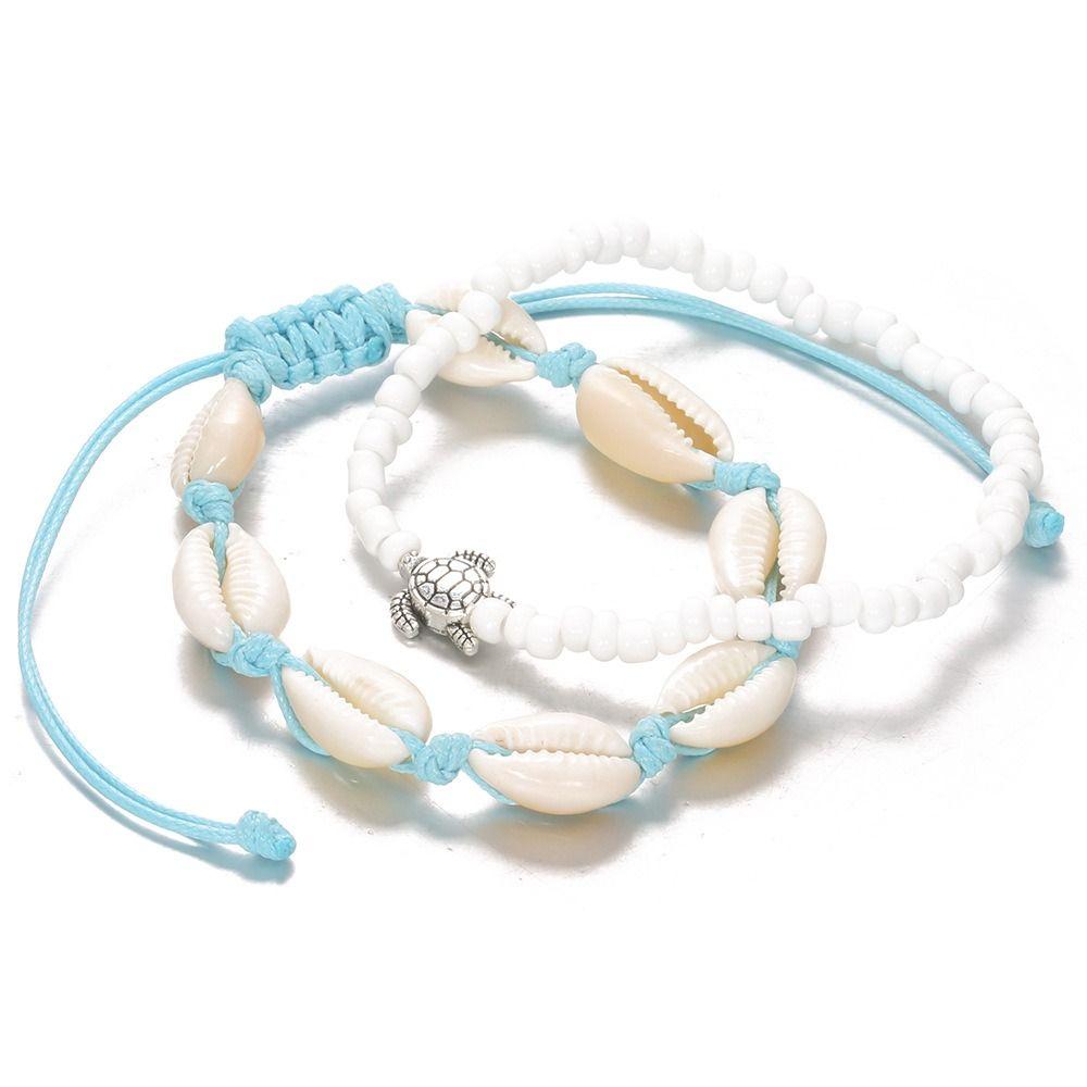 2PCS Zinc Zinc Alloy Rice Beads Anklets Set Braided Rope  Simple   Girl
