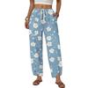 Women's Casual Straight Wide Leg Button Print Pattern Pants for Everyday Wear