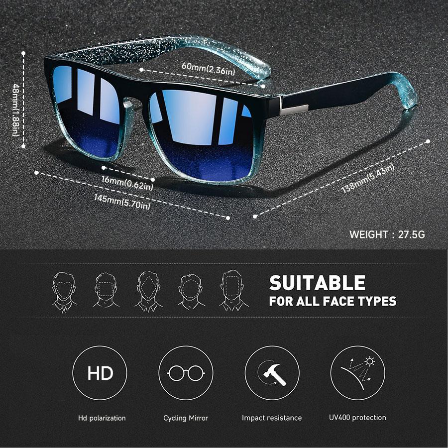 Fashion Vintage Square Glittering Sunglasses Men Women Fishing Driving Man Luxury Brand Designer Sun Glasses UV400 Eyewear