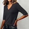 Women's Ribbed Half Sleeve V Neck T Shirt Slim Fit Stretchy Soft Fabric Casual Basic Top for Layering and Everyday Wear