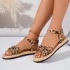 Sandalias Casuales de Leopardo con Tiras Cruzadas para Mujer Verano 2025 Bohemia Suela de Cáñamo Sandalias Ligeras Cómodas Zapatos de Playa Talla Grande