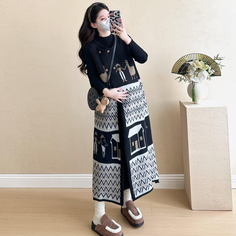 Autumn/Winter 2025 Korean Maternity Knit Dress Set