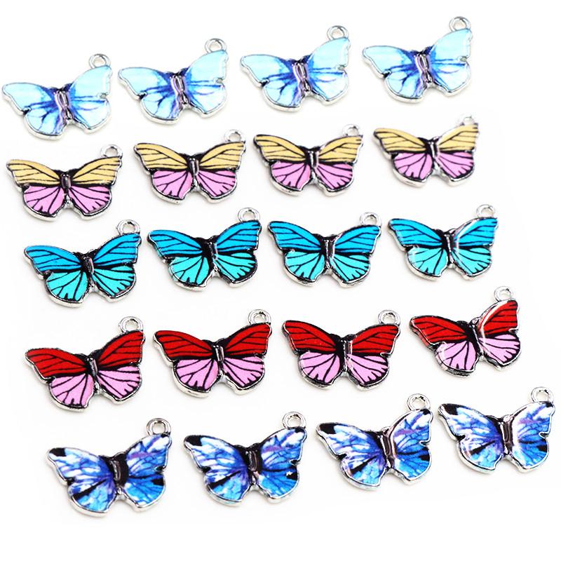 10pcs 21x15mm 19x16mm Colorful Butterfly Charms Pendant Enamel Metal Charms Necklace Bracelet DIY Jewelry Making Accessories