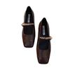 One-word Buckle Brown Single Shoes Women's New Spring and Autumn Flat Shoes Square Head Mary Jane Women's Shoes
