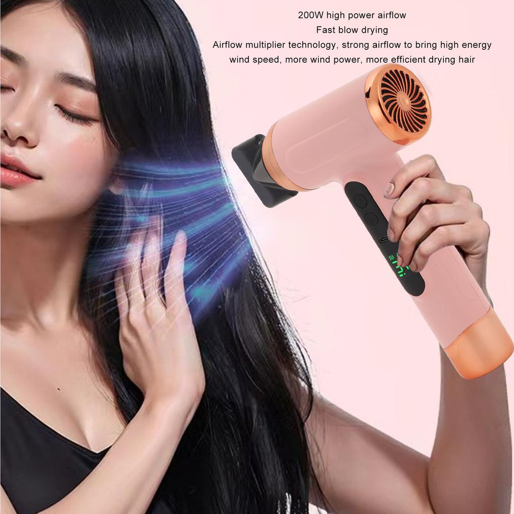 Hot and Cold Air Hair Dryer USB Rechargeable Ergonomic Grip Portable Hair Dryer 15000mAh Lightweight 200W for Dormitory