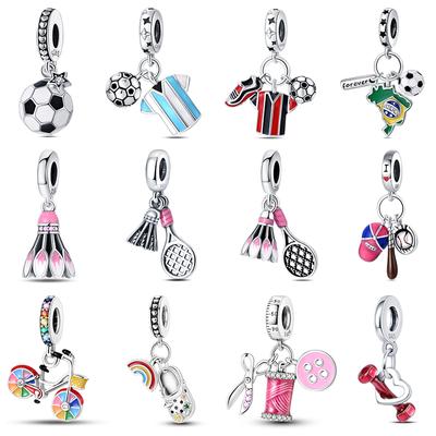 Νέα 925 Ασημί Χρώμα Ποδόσφαιρο Badminton Baseball Sports Series Charms Beads Fit Diy 925 Original Bracelet Fine DIY Jewelry
