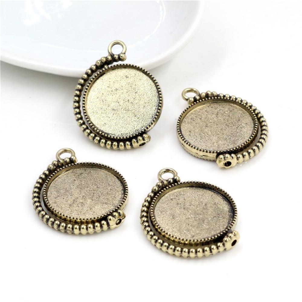 New Fashion 5pcs 25mm Inner Size Antique Silver Plated And Bronze Baroque Style Cabochon Base Setting Charms Pendant