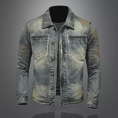 Chaqueta Vaquera Retro Rota para Hombre - Casual, Moderna, Top Combinable para Otoño/Invierno