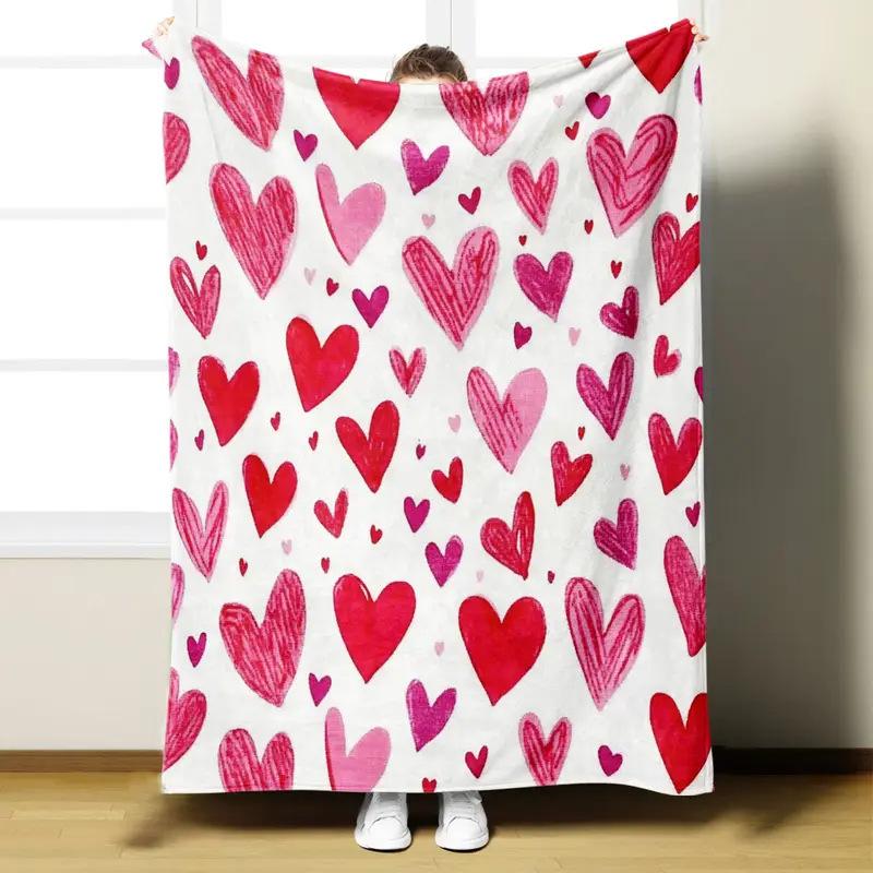 Romantic Love Series Digital-printed Polyester Bedroom Velvet Flannel Cover Blanket Fleece Soft Sofa Cover Blankets for Beds