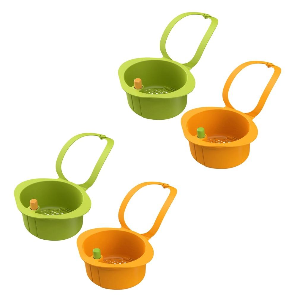 

4PCS Openable Bottom Cover Sink Drain Basket Removable Fruit Washing Basket Fruit Washing 4PCS