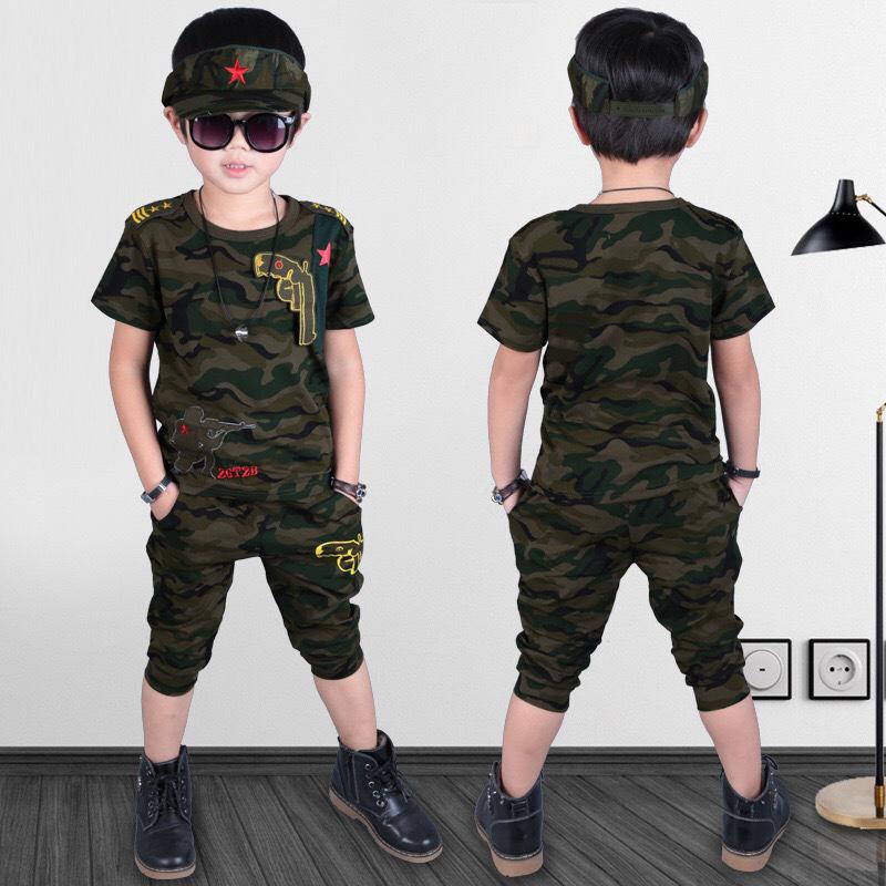 Boys Clothing Sets Fashion Summer Solid Cotton Camouflage T-shirts + Pants Kids Boys Suit Casual Style Children Sets