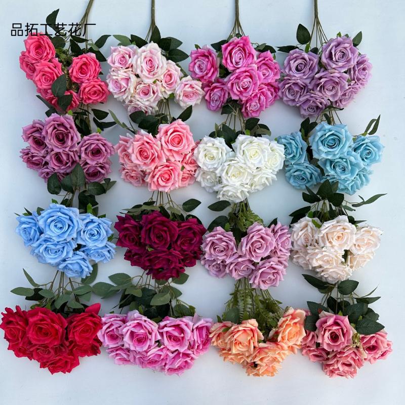 Artificial Rose Bouquet Flower 7 Heads Diamond Rose Bunch for Wedding Bridal Bouquet Party Hotel Home Table Floral Decor