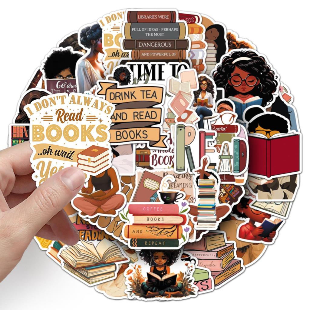 50 Reading Girl Bookworm Retro Stickers - Waterproof Decorative Journal Stickers