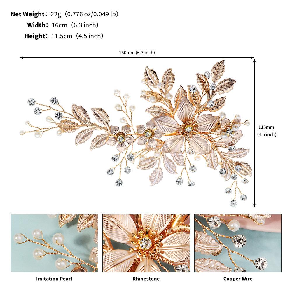 Bridal hairpin wedding banquet hair accessories handmade pearl edge clip women's luxury versatile metal floral leaf duckbill clip