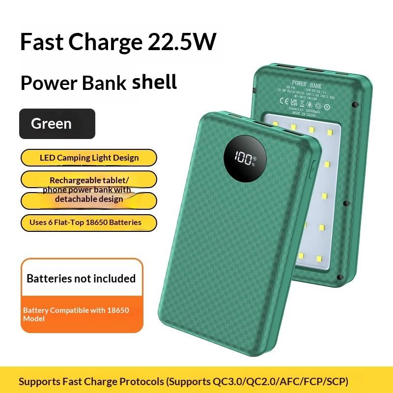 1Pcs Dual Usb Type C Charge Shell 6*18650 Power Bank Battery Box Holder With Camping Lights For Phone 18650 Battery Cases