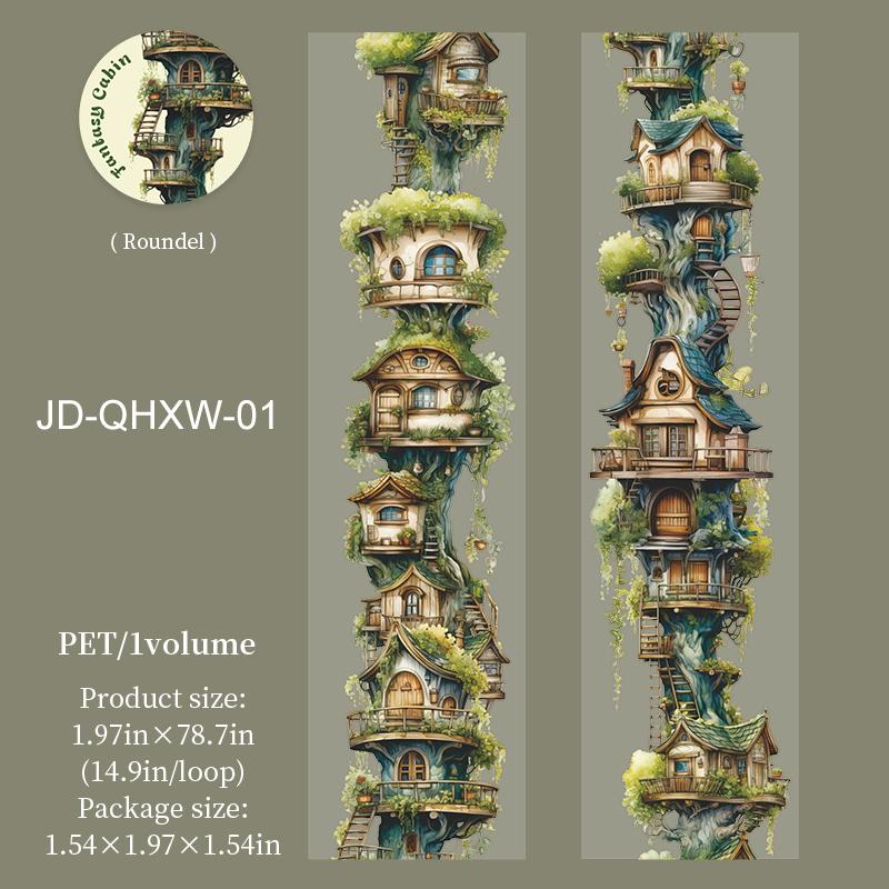 

JIANWU Fantasy Cottage Series Vintage Forest Plant Bookstore Landscape Material Collage PET Tape Creative DIY Journal Stationery
