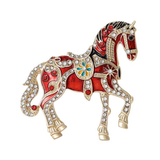 Alloy Multicolor Horse Brooch Rhinestone Inlaid Standing Horse Brooch Lapel Pin Zodiac Year Animal Brooch for Men Women Clothing Accessories
