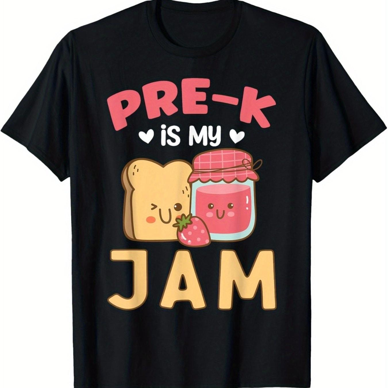 Pre K is My Jam Graphic Tee Cute Toast and Jam Characters Back to School Casual T-Shirt S
