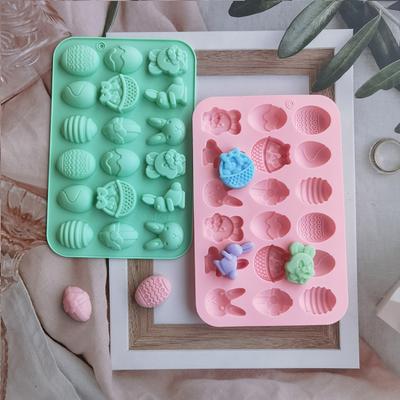Yousheng Moule à gâteau 18 cavités antiadhésif réutilisable en silicone flexible Motif œufs de Pâques Lapin Chocolat Moule de cuisson pour boulangerie