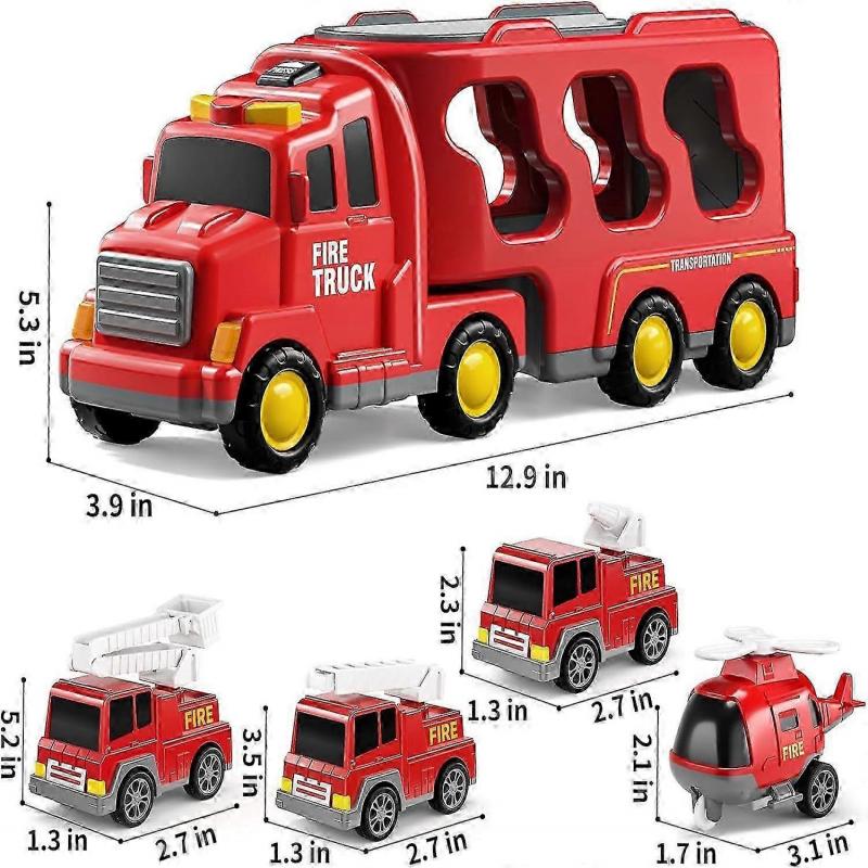 Police Truck Toys for Toddler 3 4 5 6 Years Old Boys   5 In 1 Friction Power Emergency Vehicle, Carrier Truck Toys for Kids 3 5, Red