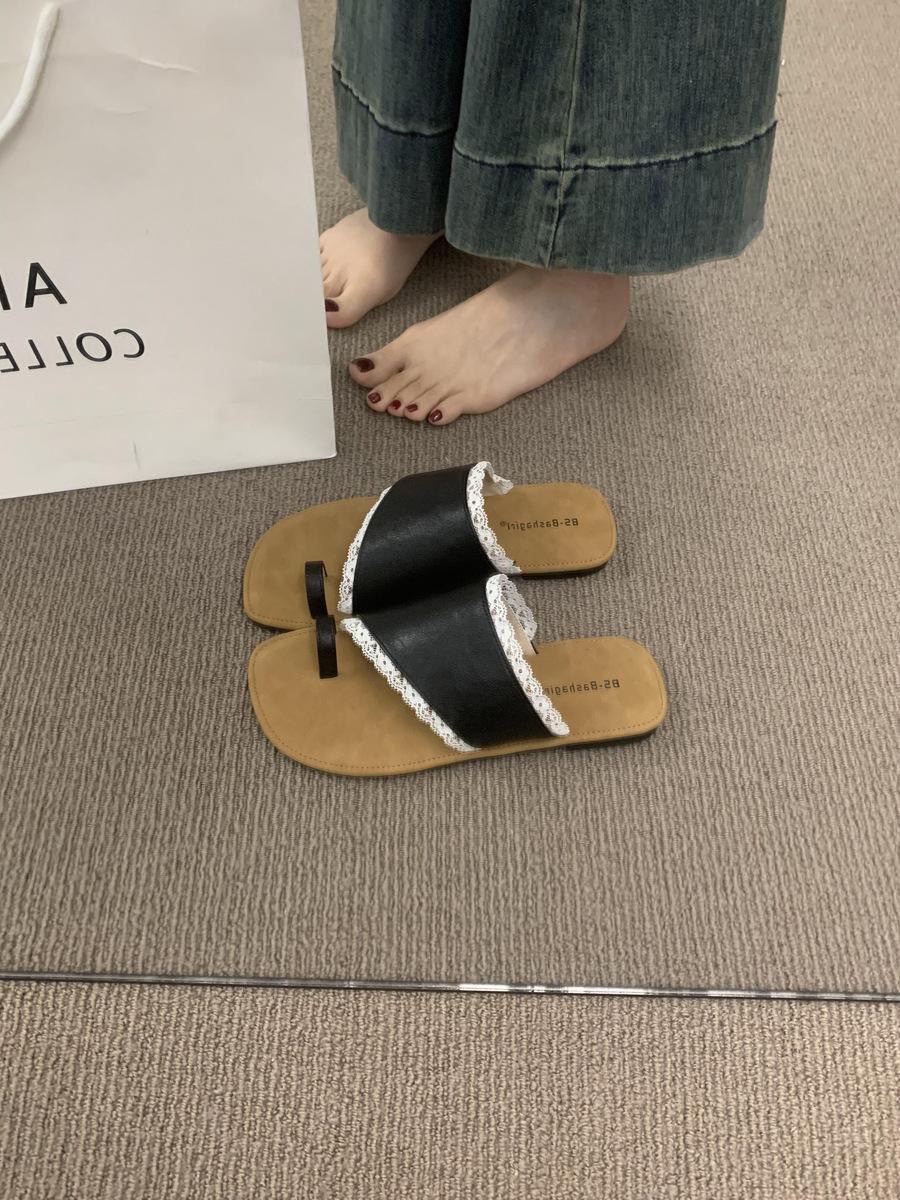 

Французские красивые кружевные тапочки с носком, женская летняя одежда, бохо, сказочный ветер, пляжные сандалии 35 чёрный