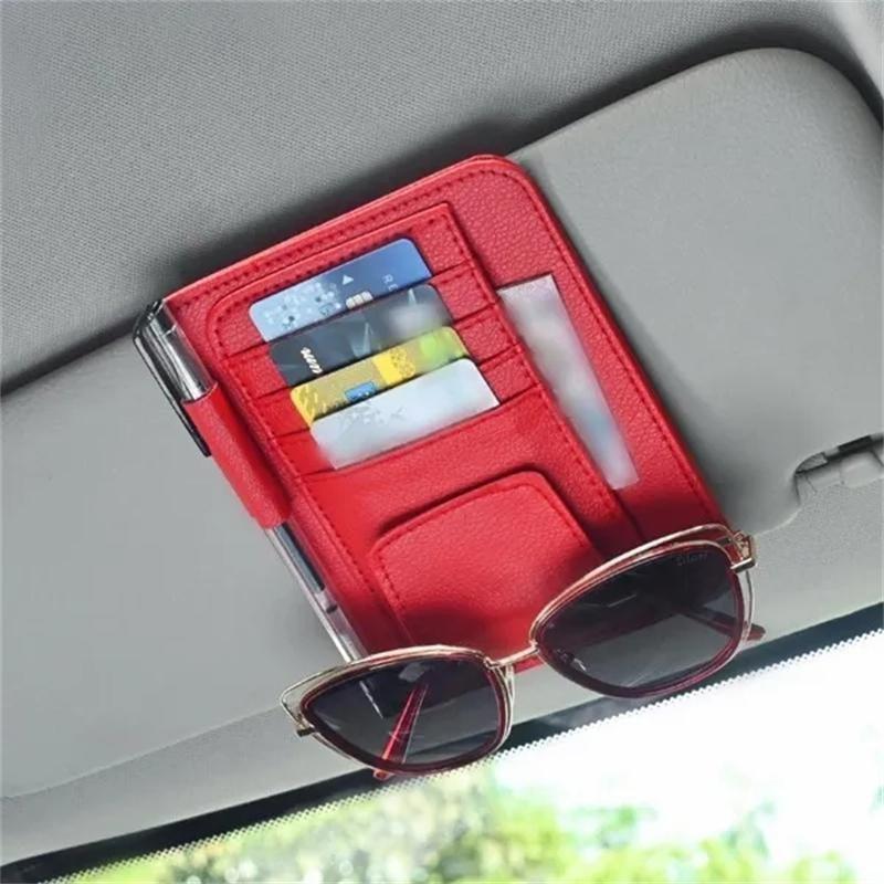 1Pc Inside Car Glasses Multi-Pocket Clip Holder Storage Card PU Leather Holde Bags Sunshade Bag Cars Storage