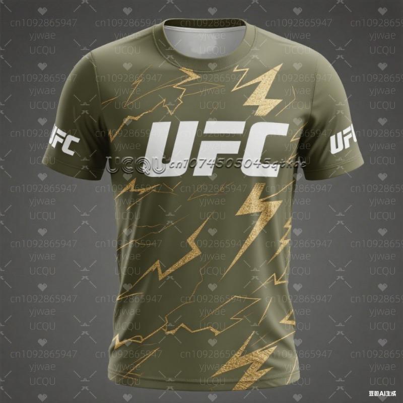 Herren UFC Kampf-Trikot Neue Mode Herren Blitzmuster Rundhals-T-Shirt Männlich Lässig Sport Kontrastfarbe Outwork Oberteile