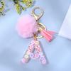 1PC Keyring Key Accessory Letter Filled Colourful Initial Pendant With Fluffy Keychain Glitter Tassel Charms For  Bags Backpacks