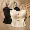 Women’s Knitted Strapless Camisole Top with Decorative Buttons Slim Fit Sleeveless Elegant Knitwear for Daily Wear