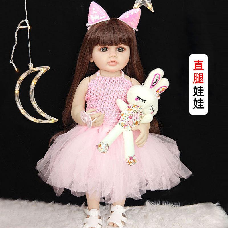 55 cm 22 zoll Lebensechte Reborn Baby Mädchen Puppe Weiche Silikon Lange Braune Haare Realistische Prinzessin Kleinkind Bebe Geburtstag Geschenk